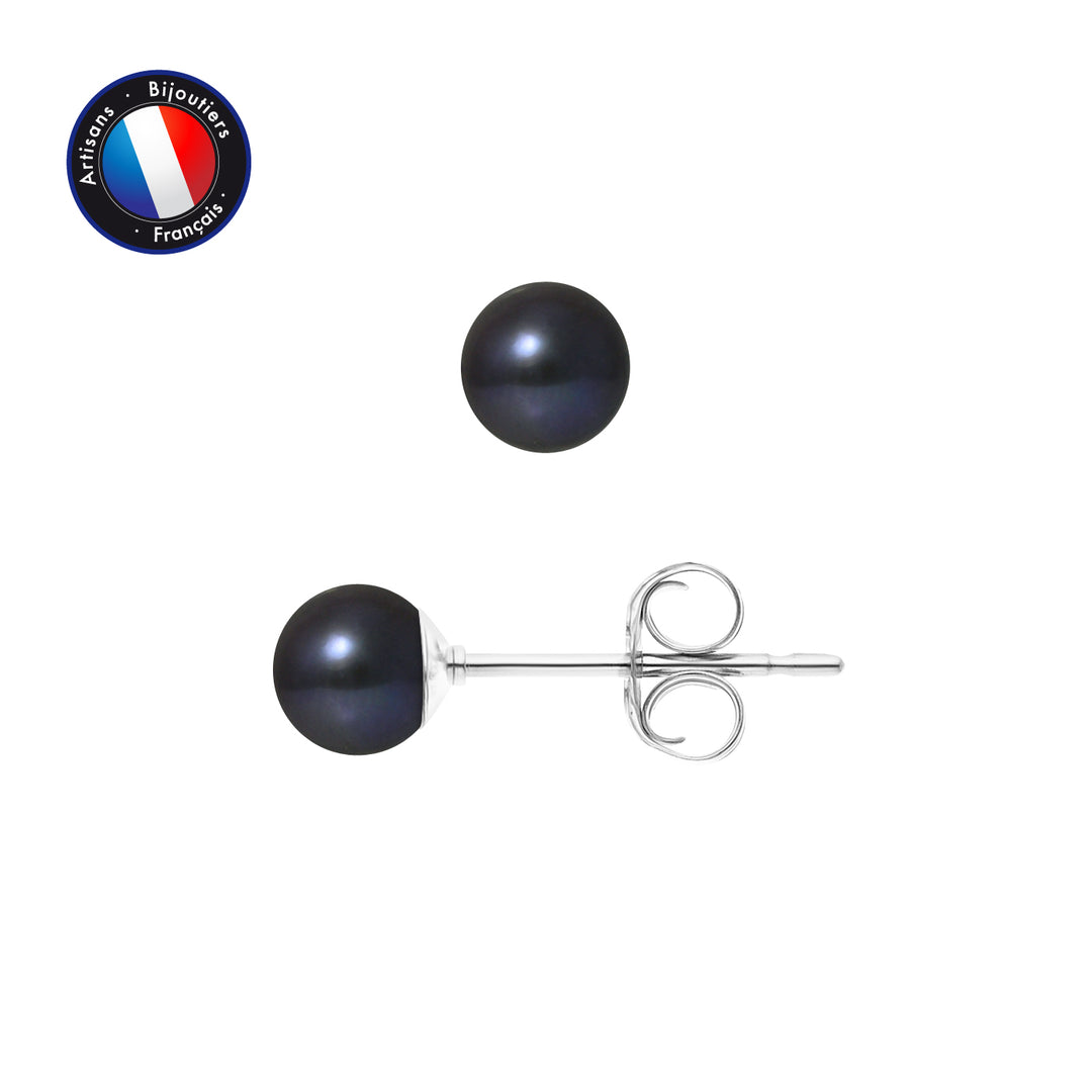 Boucle d'Oreilles- Perles de Culture d'Eau Douce Ronde 5-6 mm Black Tahiti- Bijou Femme- Or Blanc