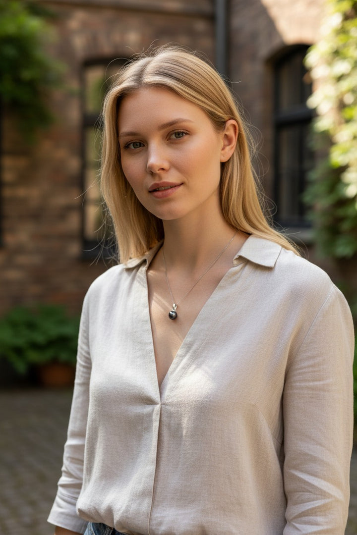 Collier PERLINEA avec perle de Culture d'Eau Douce noir - Diamètre 6-7  mm