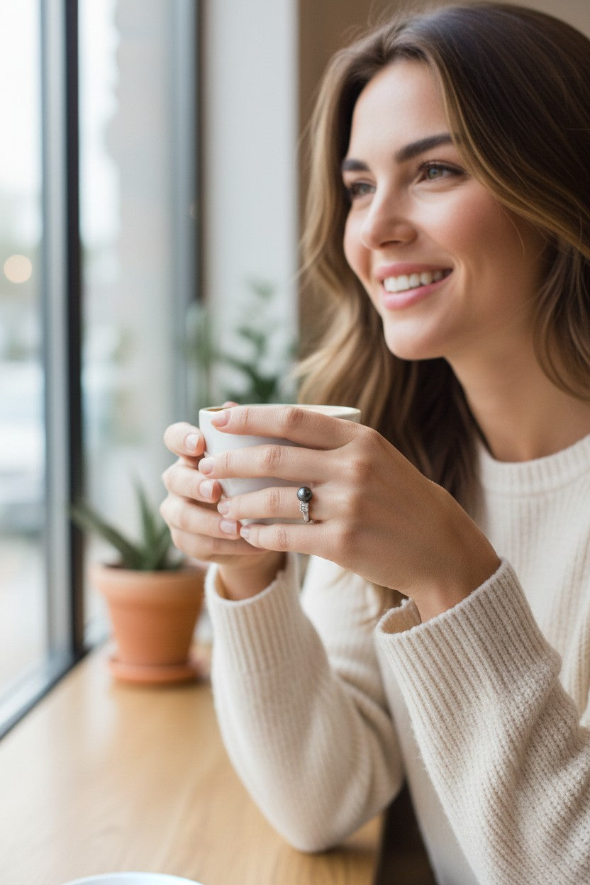 Bague Jonc Moderne PERLINEA – Perles de Culture Black Tahiti