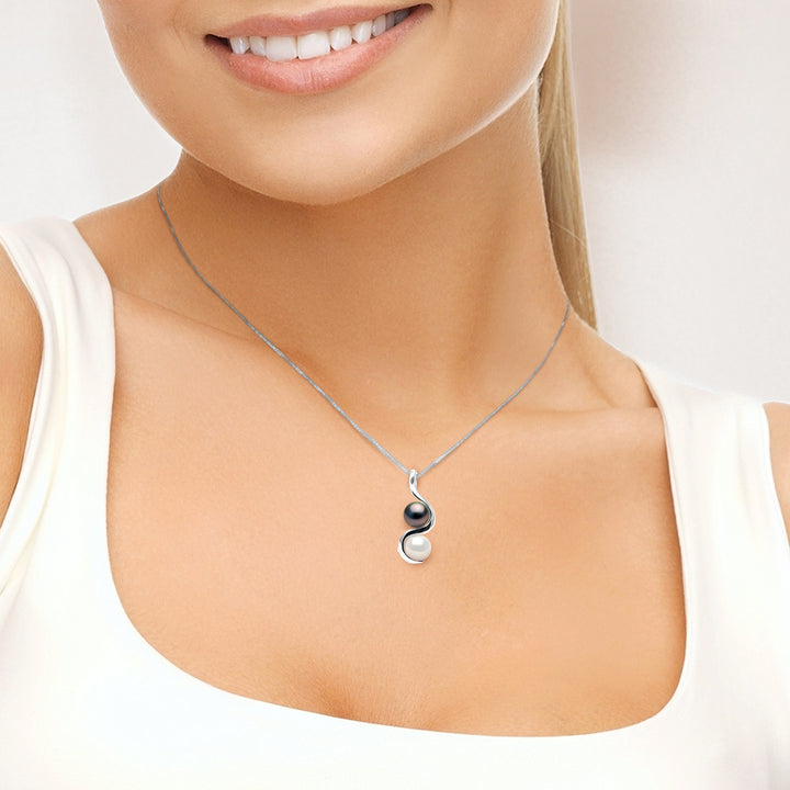 Collier avec 2 perles d'Eau Douce Blanche et perle noir de TAHITI - Diamètre 8-9 mm