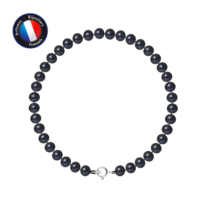 Bracelet- Perles de Culture d'Eau Douce- Semi Ronde 5-6 mm Black Tahiti- Bijou Femme- Argent 925 Millièmes