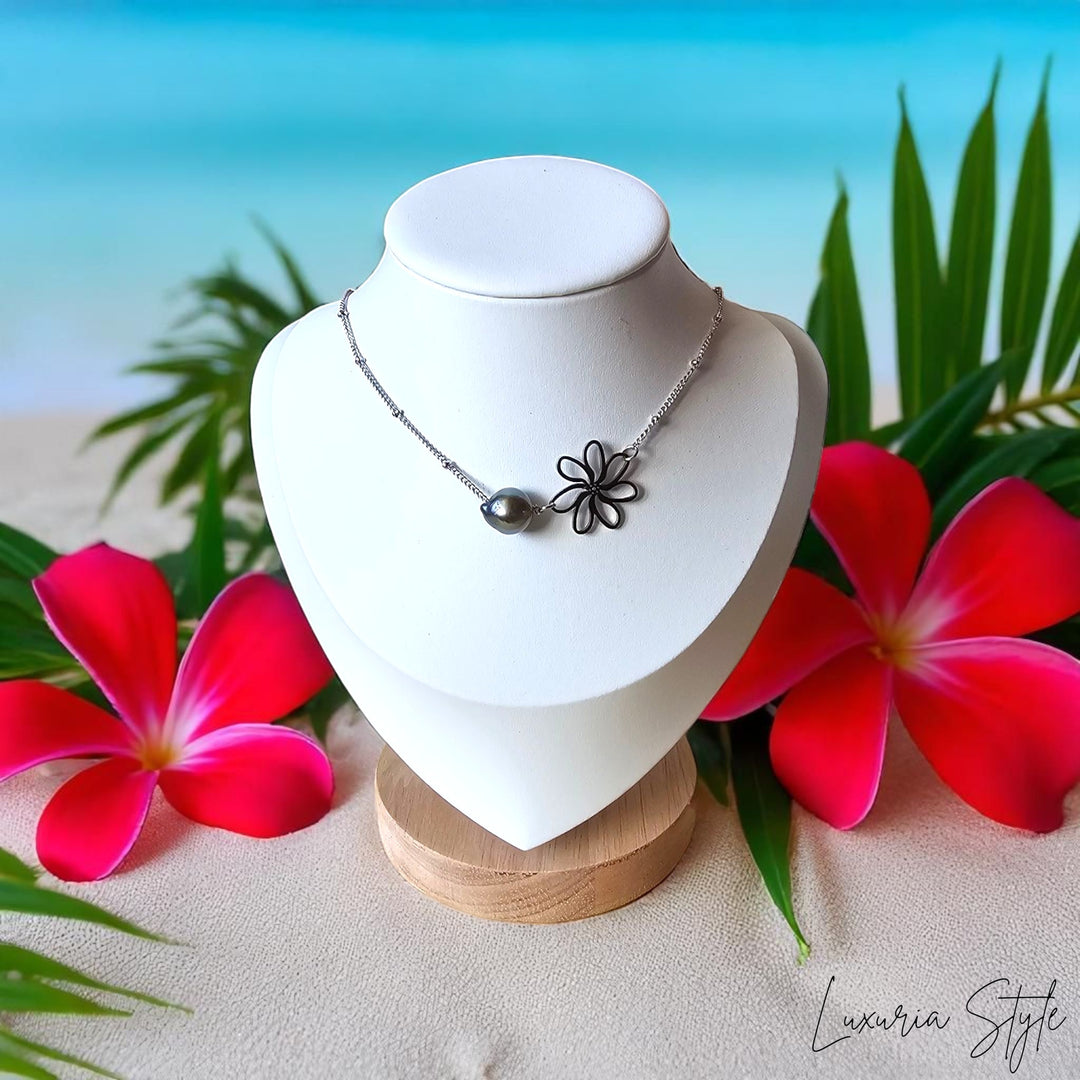 Collier Fleur et Perle Noire – Inspiration Polynésienne | Luxuria Style