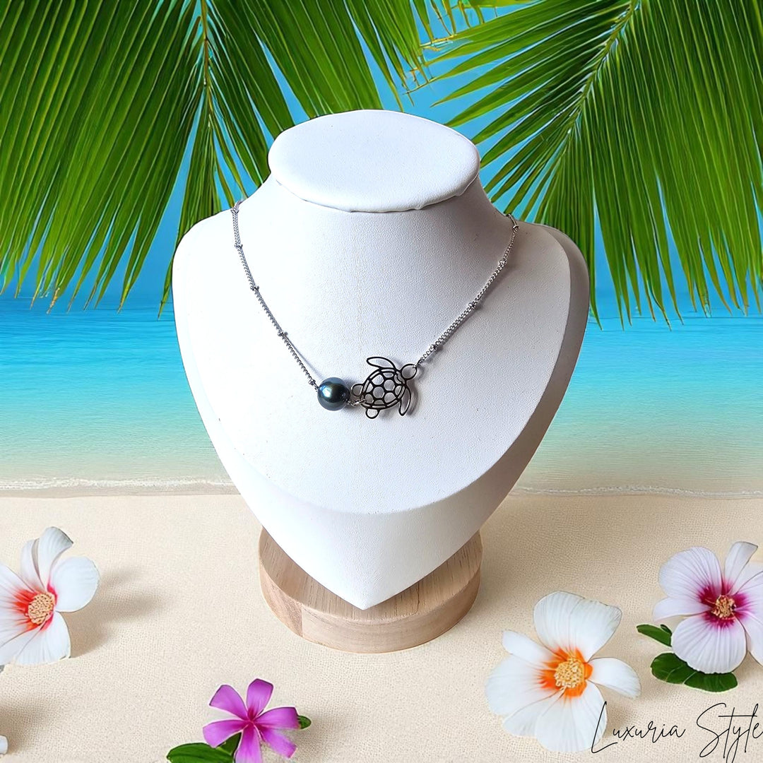 Collier Tortue et Perle Noire – Esprit Polynésien | Luxuria Style