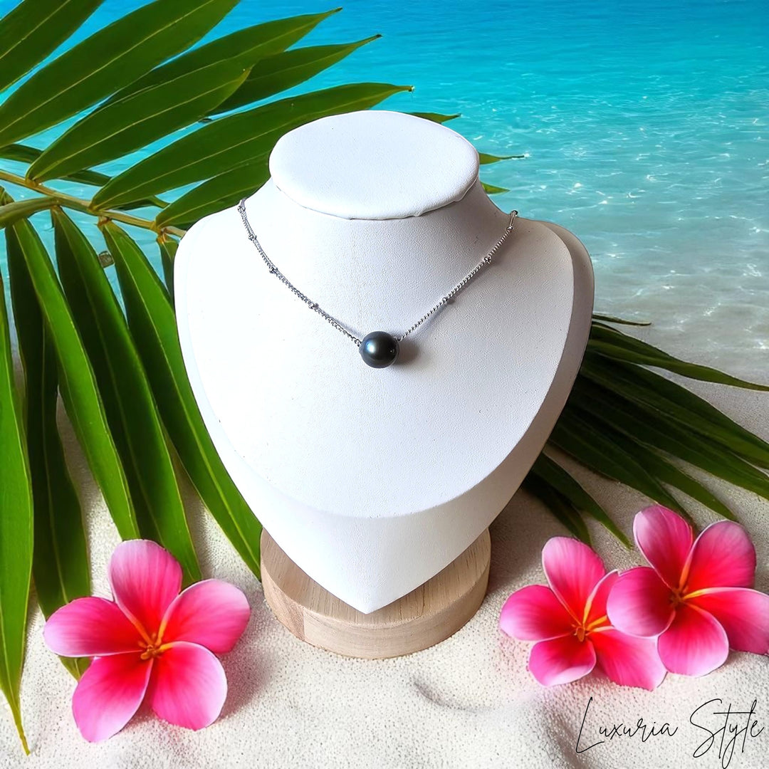 Collier Perle Noire sur Chaîne Perlée – Style Tahitien | Luxuria Style