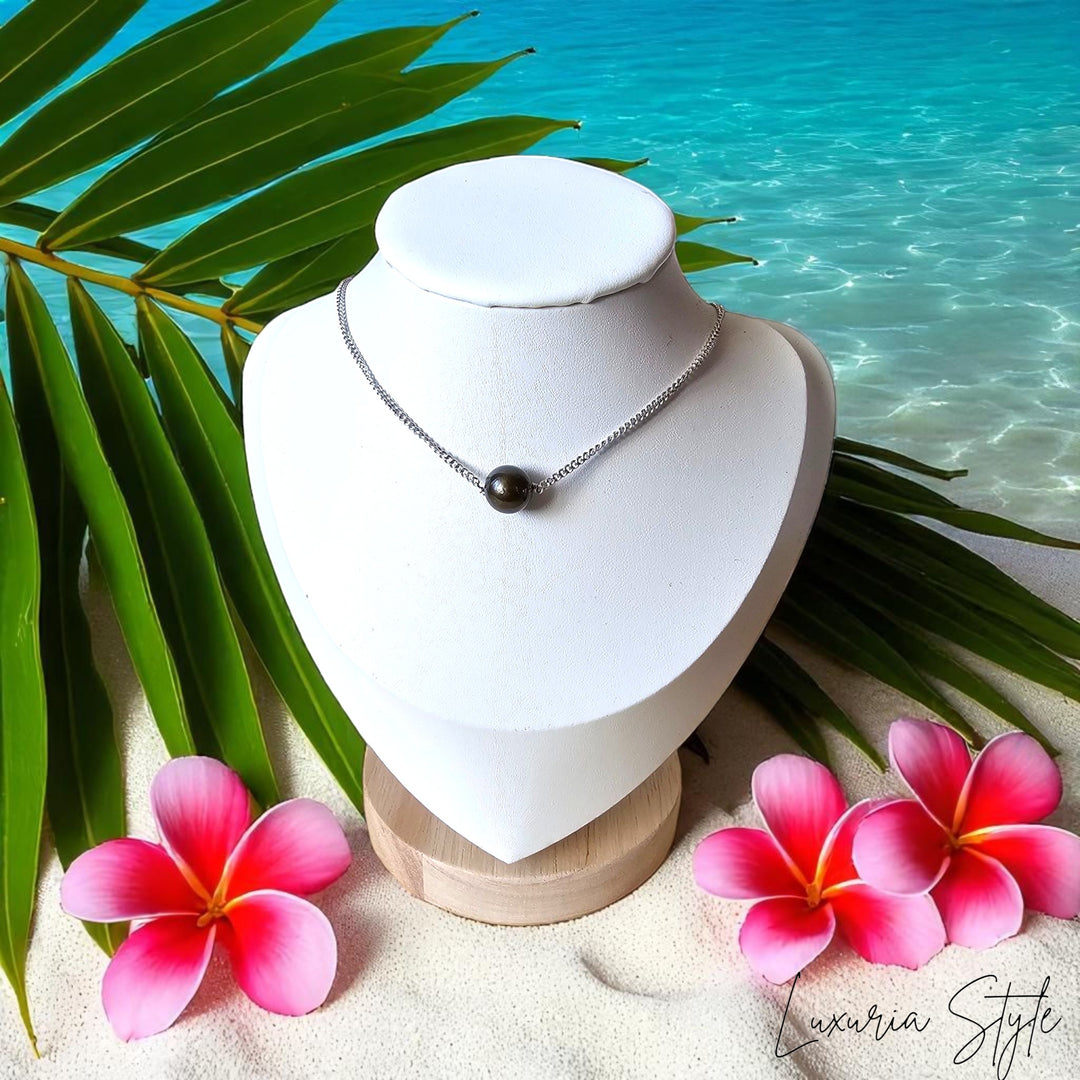 Collier Perle Noire Style Tahitien – Acier Inoxydable | Luxuria Style