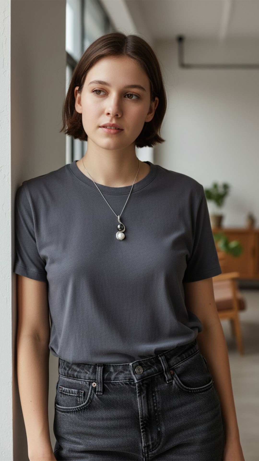 Collier avec 2 perles d'Eau Douce Blanche et perle noir de TAHITI - Diamètre 8-9 mm