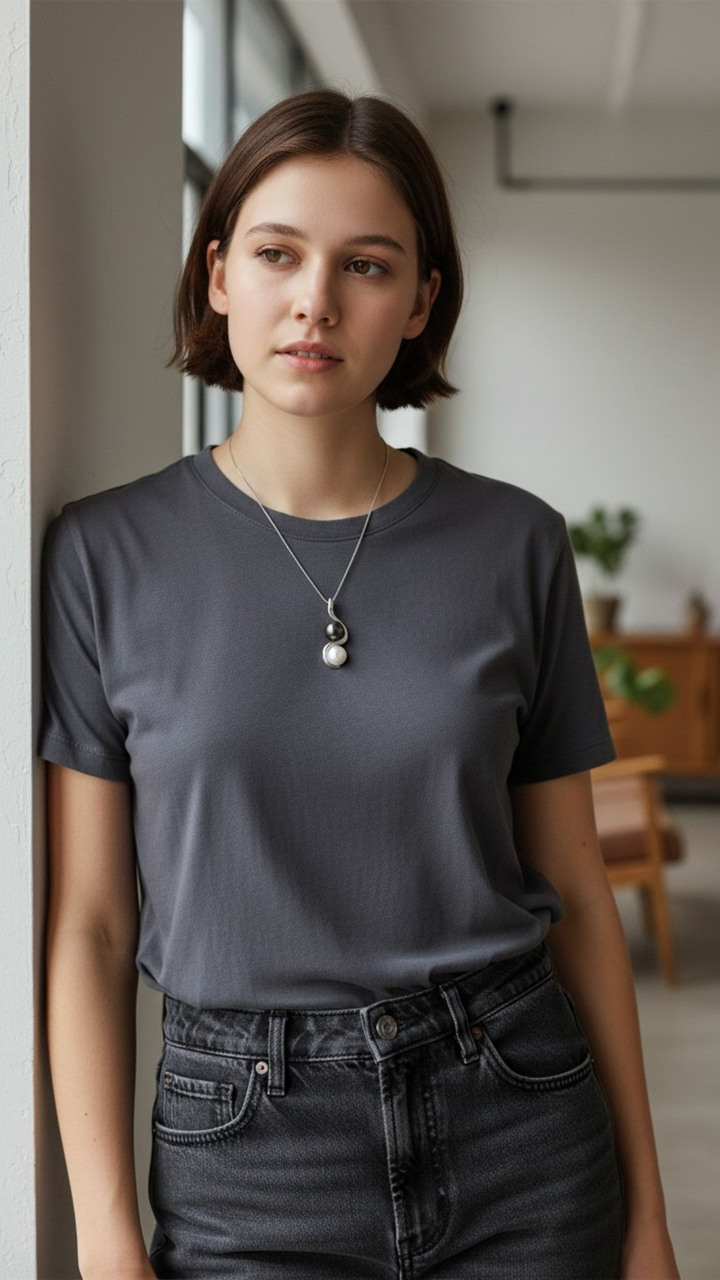 Collier avec 2 perles d'Eau Douce Blanche et perle noir de TAHITI - Diamètre 8-9 mm