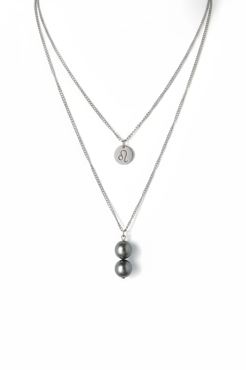 Collier personnalisé double chaîne Signe astrologique & Perles de Tahiti