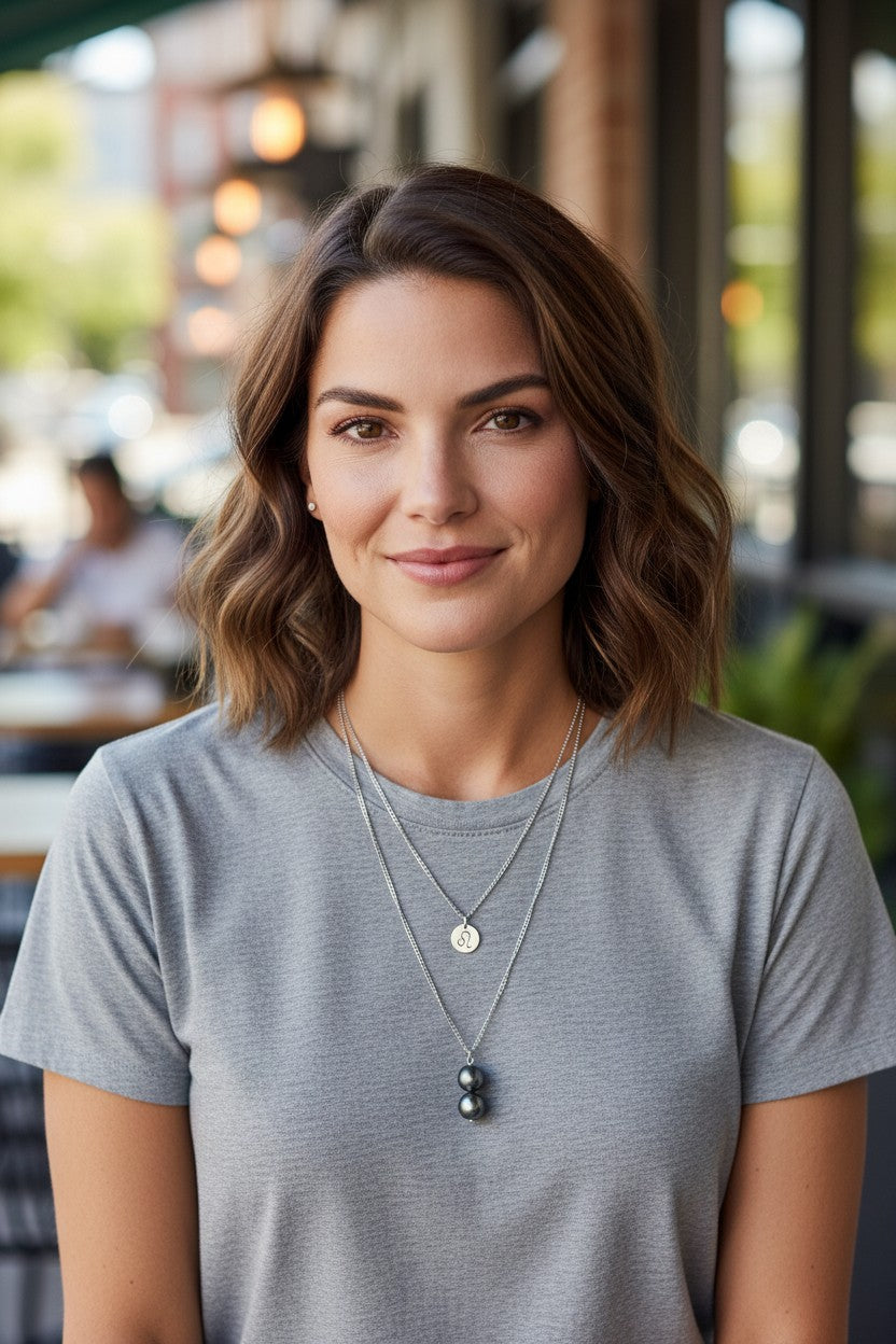 Collier personnalisé double chaîne Signe astrologique & Perles de Tahiti