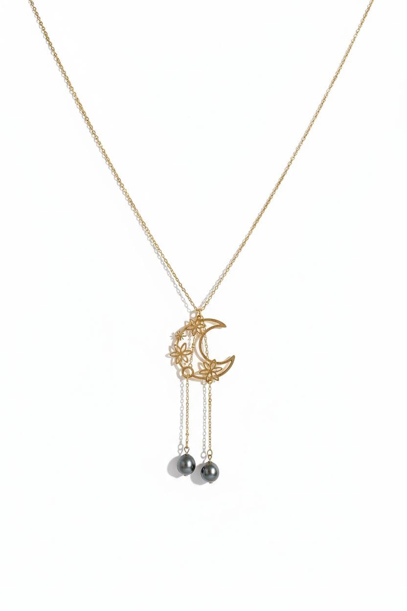 Collier personnalisé en Lune floral pendante, 2 perles
