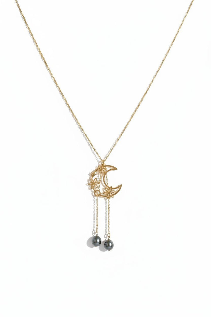 Collier personnalisé en Lune floral pendante, 2 perles