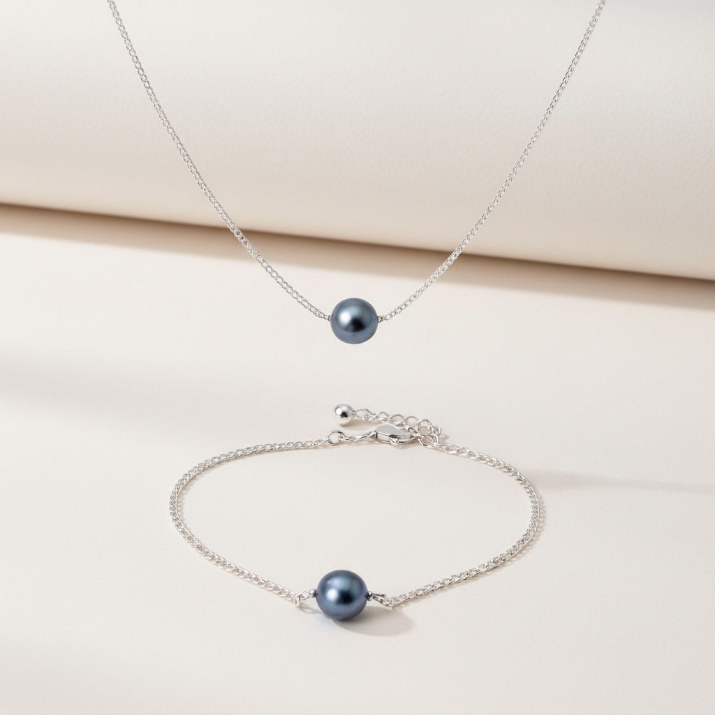 Ensemble Collier et Bracelet Perle – Bijoux Femme Élégants Argentés