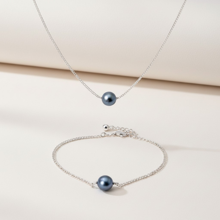 Ensemble Collier et Bracelet Perle – Bijoux Femme Élégants Argentés