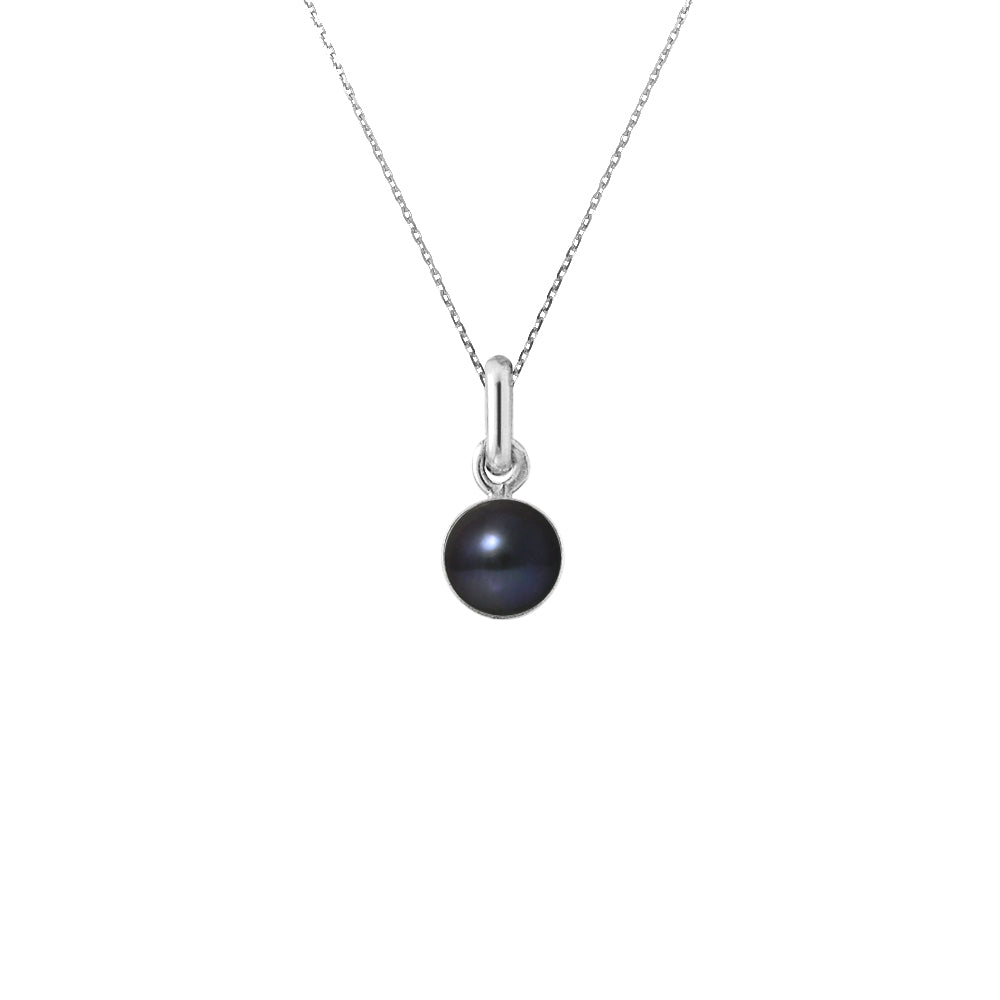 Collier avec perle de Culture d'Eau Douce noir - Diamètre 6-7  mm