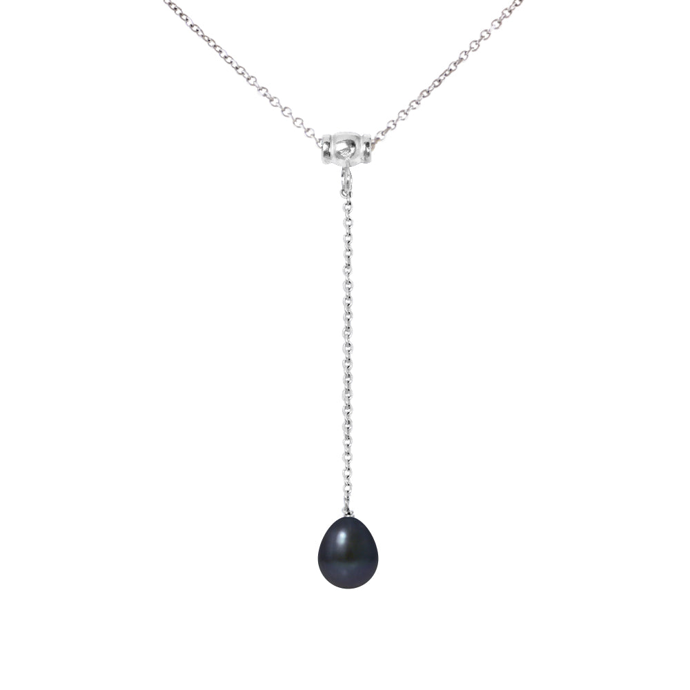 Collier Cravate avec perle de Culture d'Eau Douce noir- Diamètre 9-10 mm