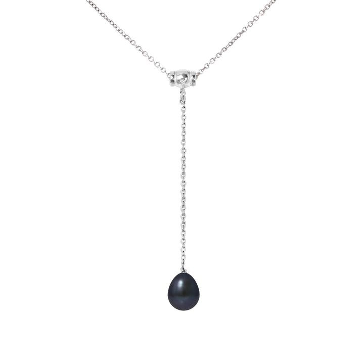 Collier Cravate avec perle de Culture d'Eau Douce noir- Diamètre 9-10 mm