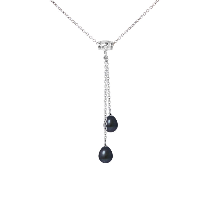 Collier Toi & Moi avec 2 perles de Culture d'Eau Douce noir - Diamètre 7-8 mm