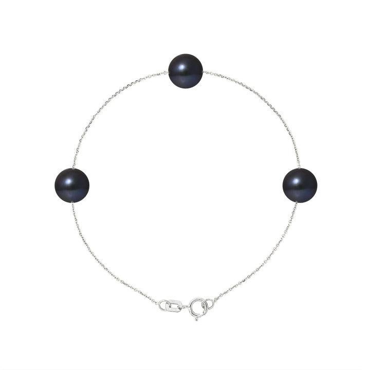 Bracelet avec 3 Perles de Culture d'Eau Douce noir - Diamètre 7-8 mm