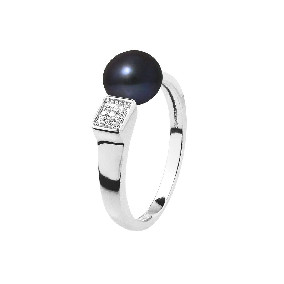 Bague Jonc Moderne - Perle de Culture d'Eau Douce noir