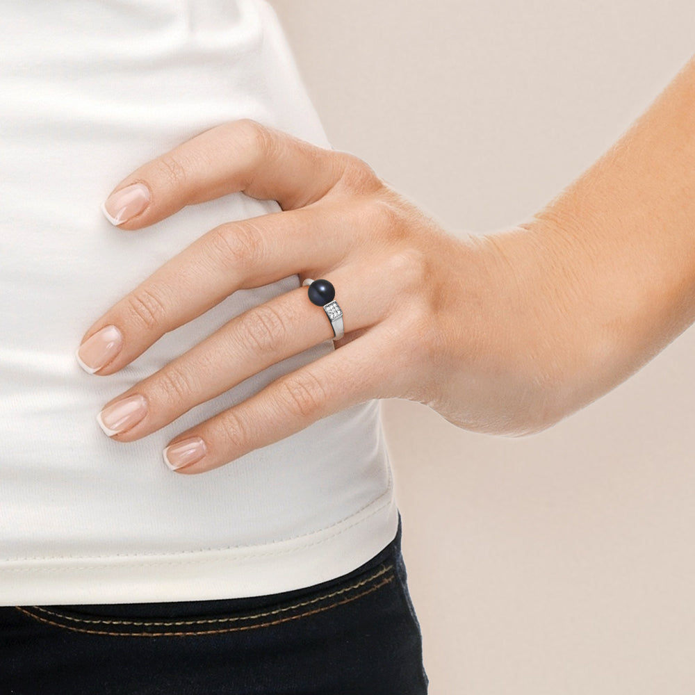 Bague Jonc Moderne - Perle de Culture d'Eau Douce noir
