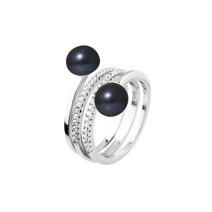 Bague Toi & Moi Perles de Culture d'Eau Douce noir