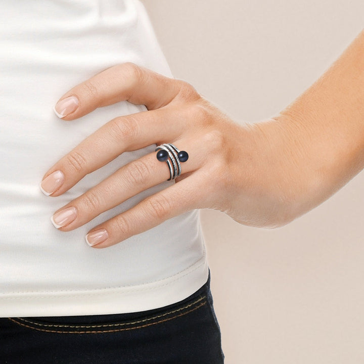 Bague Toi & Moi Perles de Culture d'Eau Douce noir