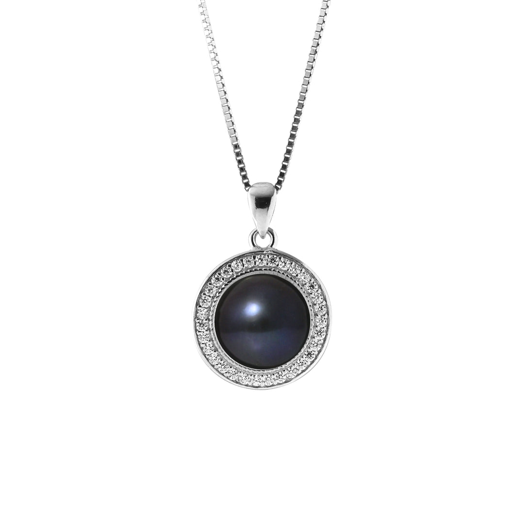 Collier Sun avec perle de Culture d'Eau Douce noir - Diamètre 9-10 mm